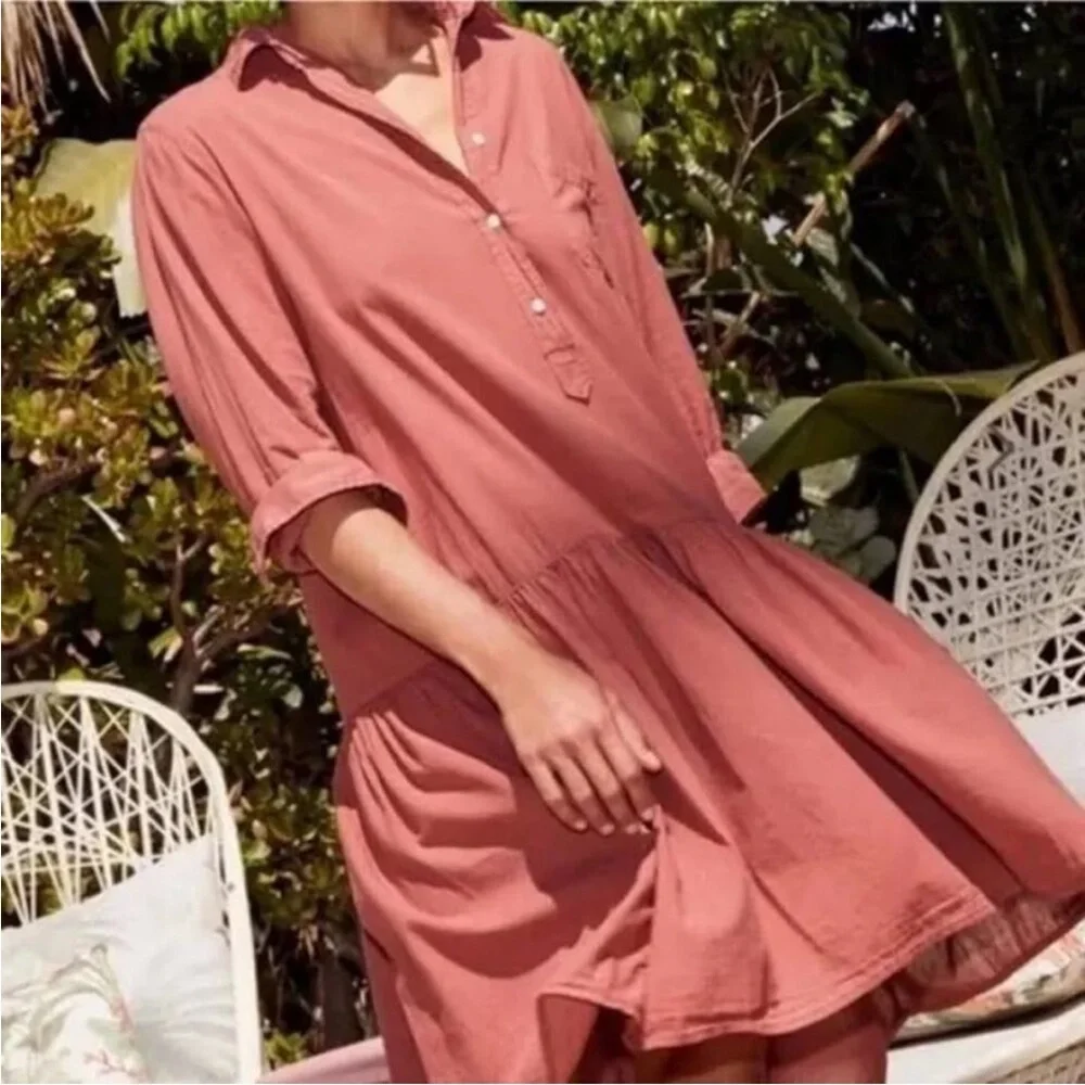 Frank & Eileen GRAYSON Changemaker Cotton Oversized Midi Dress Dusty Rose L - Picture 3 of 11